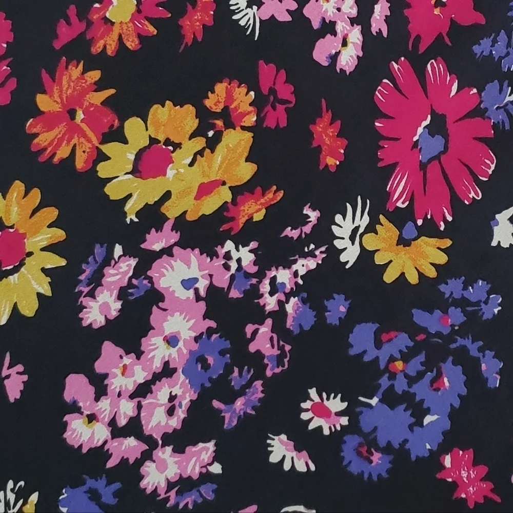 90s-Y2K Vintage Retro Express Silk Chiffon Black Multi-color Floral Midi Skirt S - Picture 7 of 13